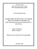 Sự khác biệt lối sống giữa các thế hệ trong gia đình ven đô hiện nay (khảo sát trường hợp xã thuỵ vân, thành phố việt trì, tỉnh phú thọ) TT 