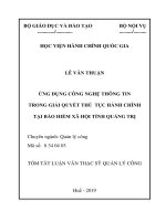 Tóm tắt Luận văn Thạc sĩ Quản lý công: Ứng dụng Công nghệ thông tin trong giải quyết thủ tục hành chính tại Bảo hiểm xã hội tỉnh Quảng Trị