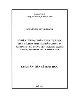 Nghiên cứu đặc điểm thực vật học, sinh lý, hóa sinh và nhân giống in vitro một số giống sen (nelumbo nucifera gaertn ) trồng ở thừa thiên huế 