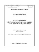 Tóm tắt Luận văn Thạc sĩ Quản lý công: Quản lý Nhà nước về tái cơ cấu ngành nông nghiệp trên địa bàn tỉnh Quảng Ngãi