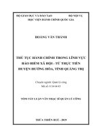 Tóm tắt Luận văn Thạc sĩ Quản lý công: Thủ tục hành chính trong lĩnh vực Bảo hiểm xã hội - Từ thực tiễn huyện Hướng Hóa, tỉnh Quảng Trị