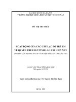 Hoạt động của các câu lạc bộ trẻ em về quyền trẻ em ở tỉnh lào cai hiện nay nghiên cứu tại thành phố lào cai và huyện bát xát tỉnh lào cai 