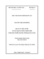 Tóm tắt Luận văn Thạc sĩ Quản lý công: Quản lý nhà nước về xây dựng nông thôn mới ở huyện Nghĩa Hành, tỉnh Quảng Ngãi
