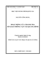 Tóm tắt Luận văn Thạc sĩ Quản lý công: Hoạt động của Thanh tra Sở Giao thông vận tải Quảng Bình