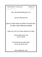 Tóm tắt Luận văn Thạc sĩ Quản lý công: Quản lý nhà nước về công tác dân tộc - Từ thực tiễn tỉnh Quảng Bình