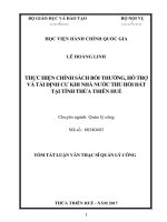 Tóm tắt Luận văn Thạc sĩ Quản lý công: Thực hiện chính sách bồi thường, hỗ trợ và tái định cư khi Nhà nước thu hồi đất tại tỉnh Thừa Thiên Huế