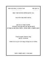 Tóm tắt Luận văn Thạc sĩ Quản lý công: Quản lý nhà nước về đấu giá quyền sử dụng đất ở thị xã Hương Thủy, tỉnh Thừa Thiên Huế