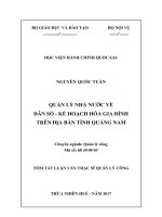 Tóm tắt Luận văn Thạc sĩ Quản lý công: Quản lý nhà nước về Dân số- Kế hoạch hóa gia đình trên địa bàn tỉnh Quảng Nam