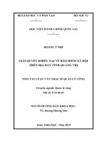 Tóm tắt Luận văn Thạc sĩ Quản lý công: Giải quyết khiếu nại về Bảo hiểm xã hội trên địa bàn tỉnh Quảng Trị