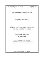 Tóm tắt Luận văn Thạc sĩ Quản lý công: Quản lý nhà nước về di tích lịch sử trên địa bàn tỉnh Quảng Trị