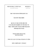 Tóm tắt Luận văn Thạc sĩ Quản lý công: Quản lý nhà nước đối với các doanh nghiệp có vốn đầu tư trực tiếp nước ngoài trên địa bàn tỉnh Quảng Ngãi