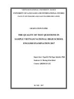 The quality of test questions in sample vietnam national high school english examination 2017 