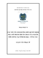 Các yếu tố ảnh hưởng đến quyết định mua mỹ phẩm thuần chay của người tiêu dùng tại tỉnh bà rịa   vũng tàu  