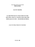 Các biện pháp quản lý hoạt động dạy học môn tiếng anh ở các trường trung học phổ thông quận lê chân thành phố hải phòng 