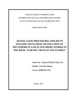 Translation procedures applied in english vietnamese translation of metaphors in 4 selected short stories in the book o henry 100 selected stories 