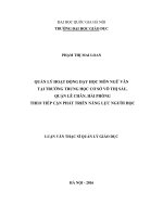 Quản lý hoạt động dạy học môn ngữ văn tại trường trung học cơ sở võ thị sáu quận lê chân hải phòng theo tiếp cận phát triển năng lực người học 