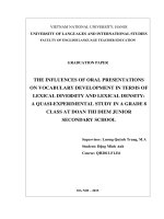 The influences of oral presentations on vocabulary development in terms of lexical diversity and lexical density a quasi experimental study in a grade 8 class at doan thi diem junior secondary school 