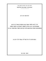 Quản lý hoạt động dạy học môn ngữ văn theo tiếp cận phát triển năng lực người học ở các trường thpt huyện yên khánh tỉnh ninh bình 