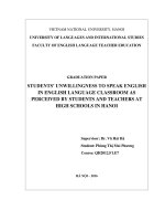 Students’ unwillingness to speak english in english language classroom as perceived by students and teachers at high schools in hanoi 