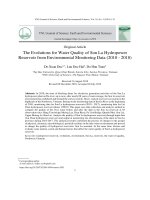 Diễn biến chất lượng nước hồ thủy điện sơn la từ dữ liệu quan trắc môi trường 2010 2018 