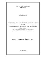 Vai trò của đoàn thanh niên cộng sản hồ chí minh trong giáo dục pháp luật cho thanh niên công nhân qua thực tiễn tại tỉnh bình dương 