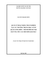 Quản lý hoạt động trải nghiệm tại các trường trung học cơ sở quận long biên thành phố hà nội đáp ứng yêu cầu đổi mới giáo dục 