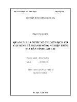 Tóm tắt Luận văn Thạc sĩ Quản lý công: Quản lý nhà nước về chuyển dịch cơ cấu kinh tế ngành nông nghiệp trên địa bàn tỉnh lào cai