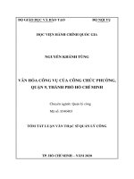 Tóm tắt Luận văn Thạc sĩ Quản lý công: Văn hóa công vụ của công chức phường, Quận 9, Thành phố Hồ Chí Minh
