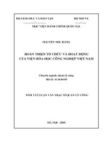 Tóm tắt Luận văn Thạc sĩ Quản lý công: Hoàn thiện tổ chức và hoạt động của Viện Hóa học Công nghiệp Việt Nam
