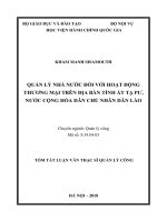 Tóm tắt Luận văn Thạc sĩ Quản lý công: Quản lý nhà nước đối với hoạt động thương mại trên địa bàn tỉnh Ắt Tạ Pư, nước Cộng hòa Dân chủ Nhân dân Lào
