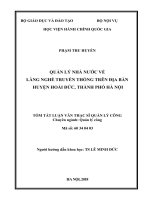 Tóm tắt Luận văn Thạc sĩ Quản lý công: Quản lý nhà nước về làng nghề truyền thống trên địa bàn huyện Hoài Đức, Thành phố Hà Nội