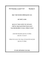 Tóm tắt Luận văn Thạc sĩ Quản lý công: Quản lý nhà nước về cấp Giấy chứng nhận quyền sử dụng đất tại thành phố Cà Mau, tỉnh Cà Mau