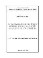 (Luận văn thạc sĩ) Vai trò của Hội liên hiệp phụ nữ trong phát triển kinh tế hộ gia đình trên địa bàn huyện Phù Ninh, tỉnh Phú Thọ