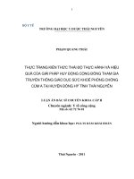 Thực trạng kiến thức thái độ thực hành và hiệu quả của giải pháp huy động cộng đồng tham gia truyền thông giáo dục sức khoẻ phòng chống cúm a tại huyện đồng hỷ tỉnh thái nguyên 