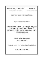 Tóm tắt Luận văn Thạc sĩ Quản lý công: Vai trò của Hội Liên hiệp phụ nữ trong quản lý Nhà nước – từ thực tiễn huyện Krông Pắc, tỉnh Đắk Lắk