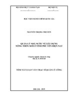 Tóm tắt Luận văn Thạc sĩ Quản lý công: Quản lý nhà nước về xây dựng nông thôn mới ở tỉnh Phú Yên hiện nay
