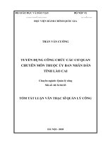 Tóm tắt Luận văn Thạc sĩ Quản lý công: Tuyển dụng công chức các cơ quan chuyên môn thuộc Ủy ban nhân dân tỉnh Lào Cai