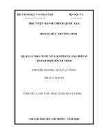 Tóm tắt Luận văn Thạc sĩ Quản lý công: Quản lý nhà nước về logicstics cảng biển ở Thành phố Hồ Chí Minh