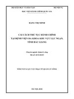 Tóm tắt Luận văn Thạc sĩ Quản lý công: Cải cách thủ tục hành chính tại Bệnh viện đa khoa khu vực Lục Ngạn, tỉnh Bắc Giang