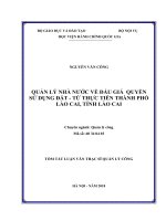 Tóm tắt Luận văn Thạc sĩ Quản lý công: Quản lý nhà nước về đấu giá quyền sử dụng đất - Từ thực tiễn thành phố Lào Cai, tỉnh Lào Cai