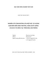 Nghiên cứu ảnh hưởng của mật độ và lượng đạm bón đến sinh trưởng, năng suất giống bc15 vụ mùa tại vĩnh bảo, hải phòng   
