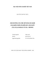 Ảnh hưởng của việc bổ sung bã nghệ vào khẩu phần ăn đến sức sản xuất của gà ja dabaco và isa brown   