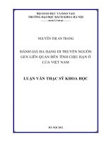 Đánh giá đa dạng di truyền nguồn gen liên quan đến tính chịu hạn ở lúa việt nam 