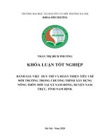 Đánh giá việc duy trì và hoàn thiện tiêu chí môi trường trong chương trình xây dựng nông thôn mới tại xã Nam Hồng, huyện Nam Trực, tỉnh Nam Định