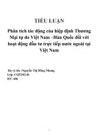 Phân tích tác động của hiệp định thương mại tự do việt nam –hàn quốc đối với hoạt động đầu tư trực tiếp nước ngoài tại việt nam