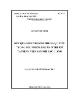 Kết quả điều trị sớm theo mục tiêu trong sốc nhiễm khuẩn ở trẻ em tại bệnh viện sản nhi bắc giang
