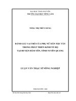 Đánh giá vai trò của phụ nữ dân tộc tày trong phát triển kinh tế hộ gia đình tại huyện hàm yên tỉnh tuyên quang 