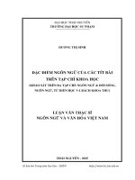 Đặc điểm ngôn ngữ của các tít bài trên tạp chí khoa học khảo sát trên ba tạp chí ngôn ngữ và đời sống ngôn ngữ từ điển học và bách khoa thư 