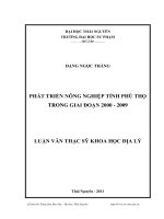 Phát triển nông nghiệp tỉnh phú thọ trong giai đoạn 2000 2009 