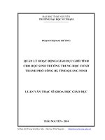 Quản lý hoạt động giáo dục giới tính cho học sinh trường trung học cơ sở thành phố uông bí tỉnh quảng ninh 